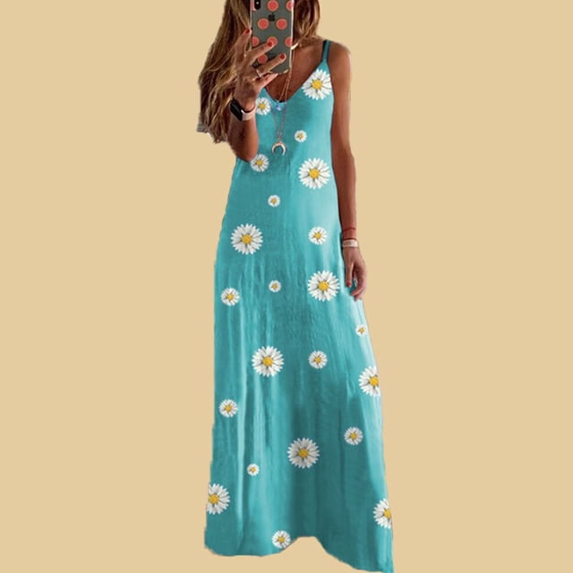 SMihono Robe Maxi Bohème d'Été pour Femmes Grande Taille Femmes Été Décontracté Imprimé Floral Amincissant Robe Longue de Soirée Plage Robe d'Été
