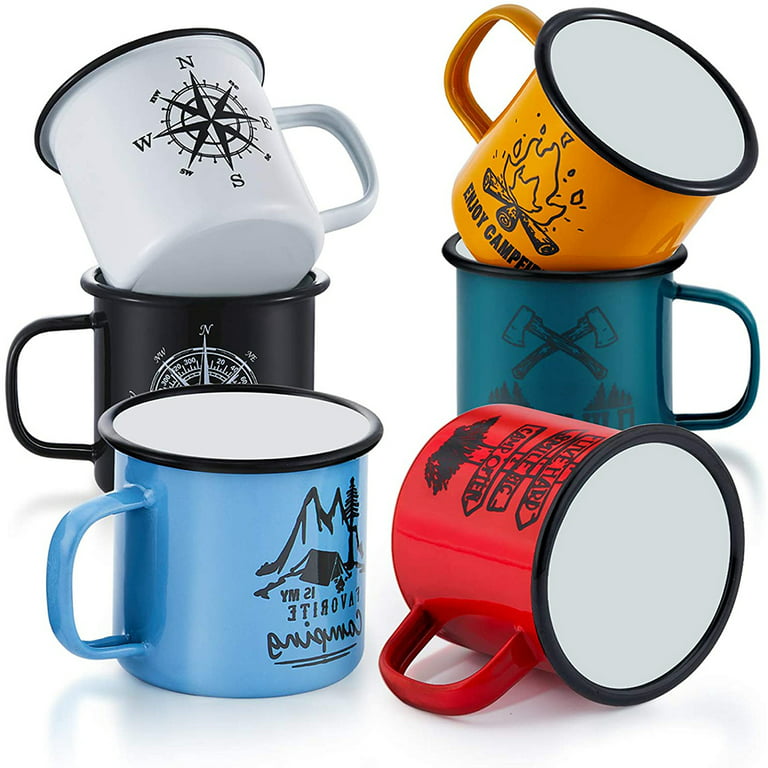 VeSteel Enamel Camping Mugs Set of 6, 12oz Coffee Small Cups for