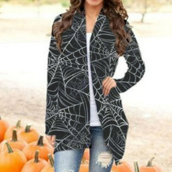 SDJMa Women's Lightweight Open-Front Cardigan Sweater Fashion Women Halloween Animal Cat Pumpkin Print Cardigan Autumn Coat Blouse