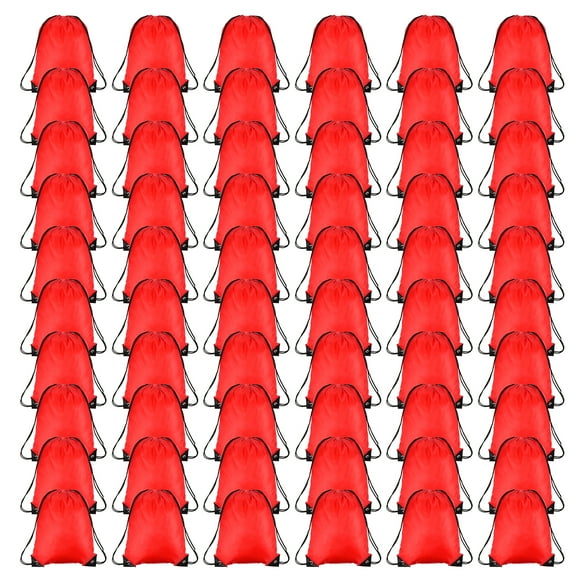 Unique Bargains Drawstring Backpack Bulk Draw String Bags Gym Cinch Sack for Women Men, Red 60 Pack