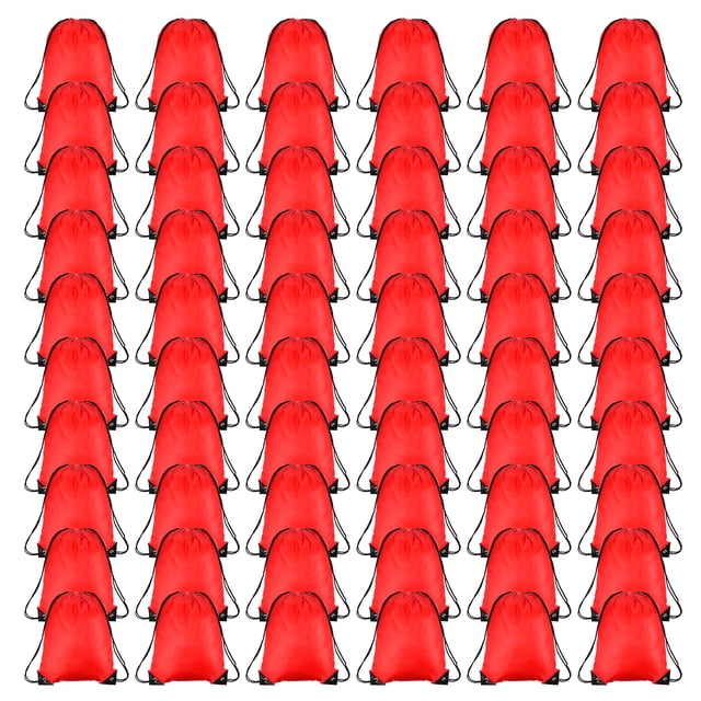 Mochila de cuerda al por mayor, bolsas de cuerda para gimnasio, saco cinch para mujeres y hombres, paquete de 60 en rojo