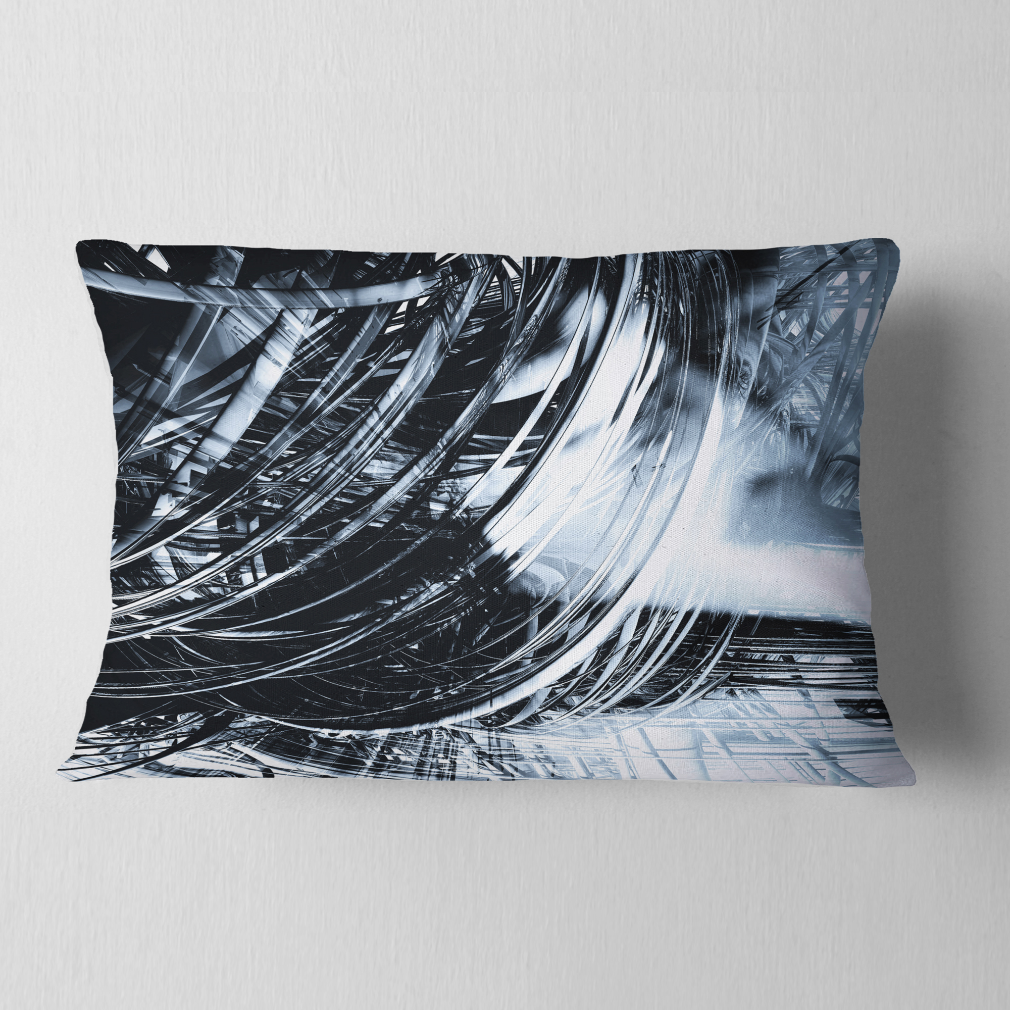 Designart 3D Abstract Art Black Spiral - Abstract Throw Pillow - 12x20