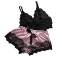 thumbnail image 2 of HaiMao Women's Plus Size Set Spaghetti Strap Lace Trim Bralette and Shorts Sleepwear Pajama Set Pink XL, 2 of 3
