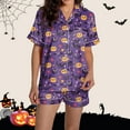 thumbnail image 6 of Xmyrz Pajamas For Women Set Satin Silk Halloween Print Short Sleeve Loungewear Button Down Pj'S Sleepwear Outfit, 6 of 6