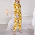 thumbnail image 3 of Pofeuu White Marble Pattern Sunflower Print Womens Pajamas Set Long Sleeve Sleepwear Button Down Nightwear Soft Pj Lounge Sets Button Down Pajamas Women-Large, 3 of 7