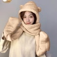 thumbnail image 2 of HNMKIU Hats Bear Ears Hat Autumn Winter Outdoor Thickened Set – Hat Gloves Scarf for Baby Girls and Kids Beige,One Size, 2 of 5