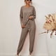 thumbnail image 2 of Top y Pantalones de Manga Larga Ropa de Dormir Ropa de Dormir para Mujer Pijamas Sueltos Informales de Color Puro Ropa de Dormir para el hogar Marrón L, 2 of 6