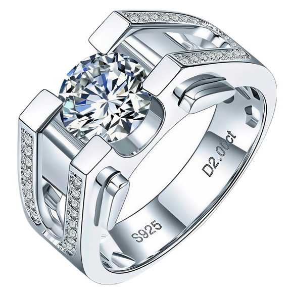 18K White Golden Plated S925 Sterling Silver Hypoallergenic Brillianter 2CT D Color VVS1 Moissanite Diamond Rings for men Eternity Engagement Wedding Anniversary Birthday Gift