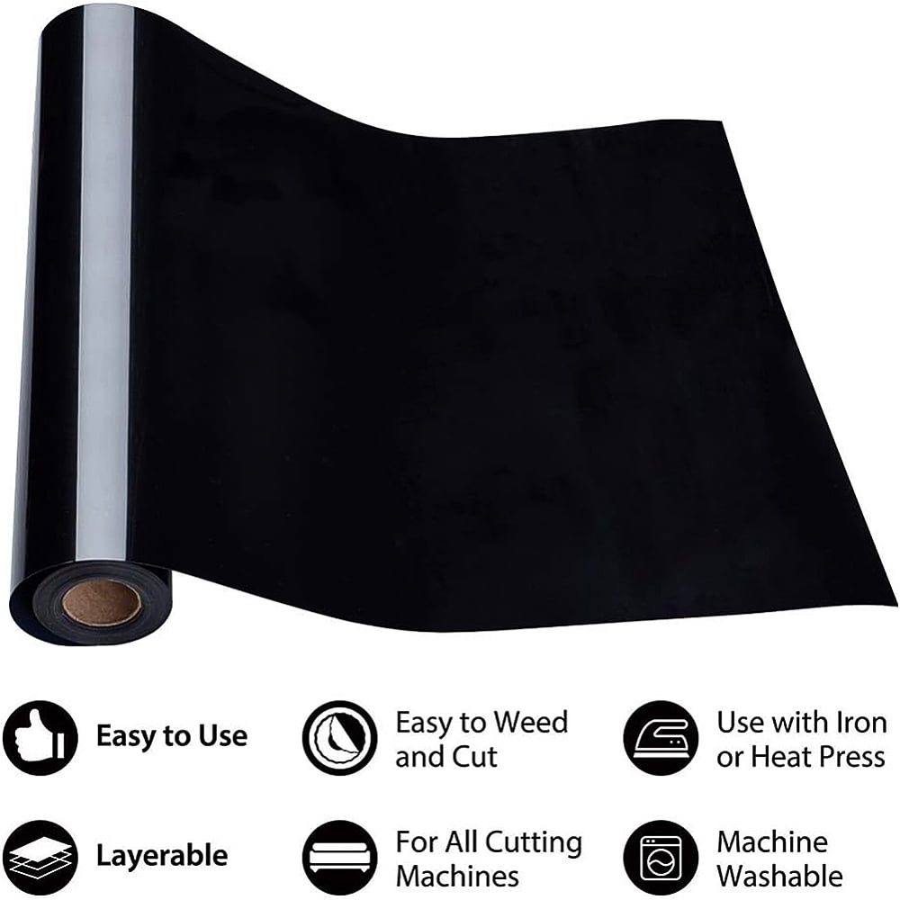 1 Roll Heat Transfer Vinyl Sheets Iron On Vinyl for T-Shirt Clothes Fabric Decoration Black 30cm about 5m/roll