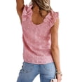 thumbnail image 3 of KZKR Womens Summer Jacquard Tank Top Chiffon Sleeveless Shirt V Neck Blouse, 3 of 3