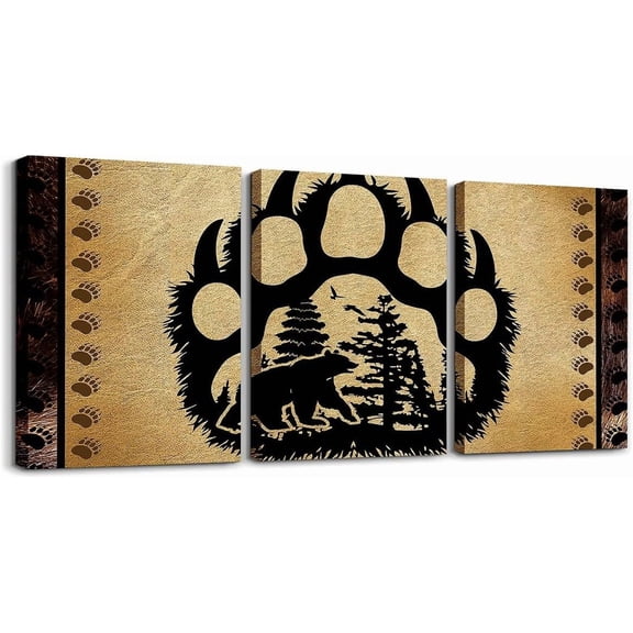 Cabin Bear Canvas Wall Art for Living Room Bedroom 12" x 16" 3 Piece Rustic Deer Picture Wall Decor Farmhouse Wolf Bathroom Wall Rust Art Wild Animal Brown Wall Painting