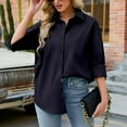 thumbnail image 2 of Jdlsppl Women's Long Sleeve Button Down Shirt Soft Blouse Summer Cotton Button Work Spring Button Up Shirt Navy XX-Large, 2 of 4