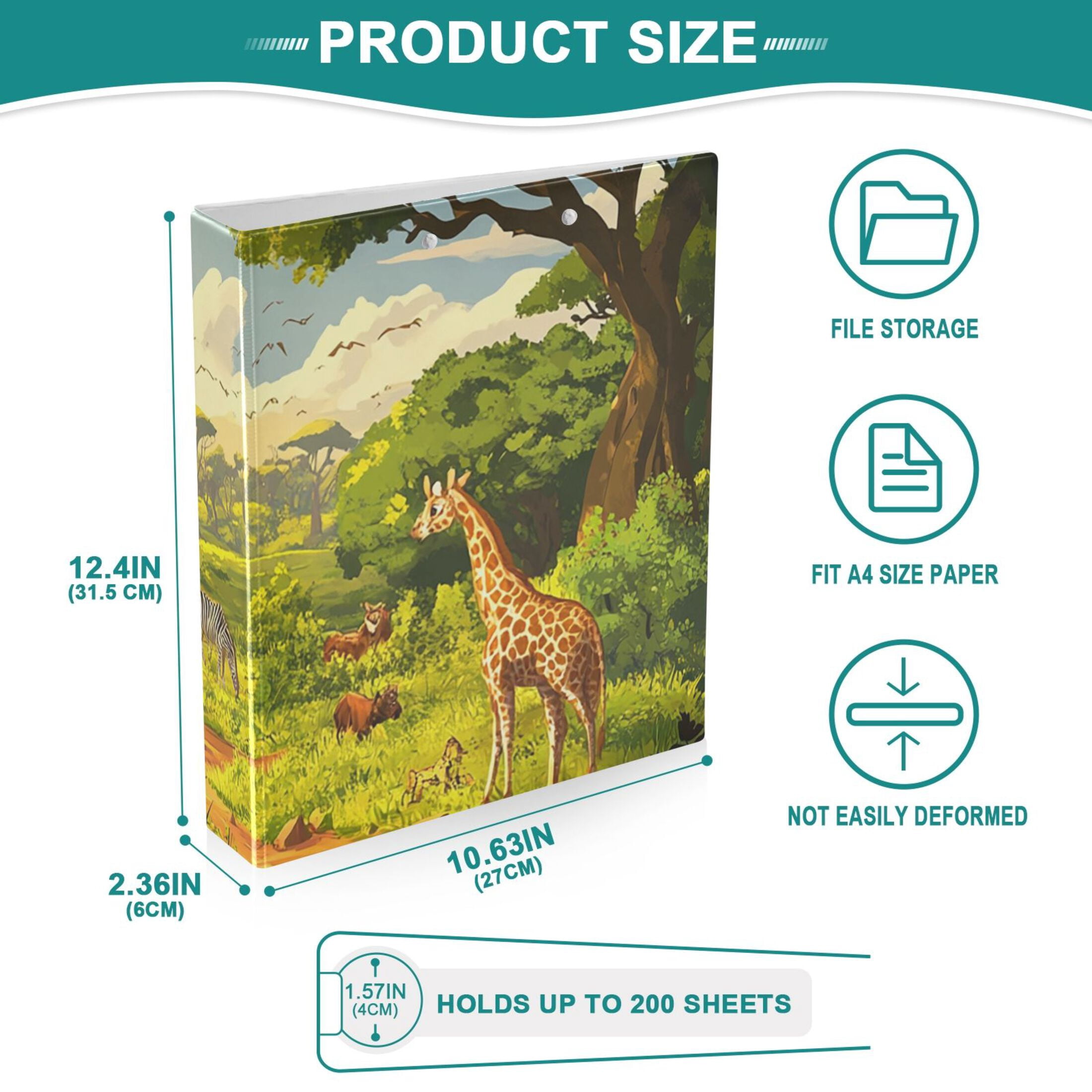 Jungle Animals Savanna 3 Ring Binders 1.5 inch Hardcover File Folders with Interior Pockets A4 Size Organizer for School Office Hospital
