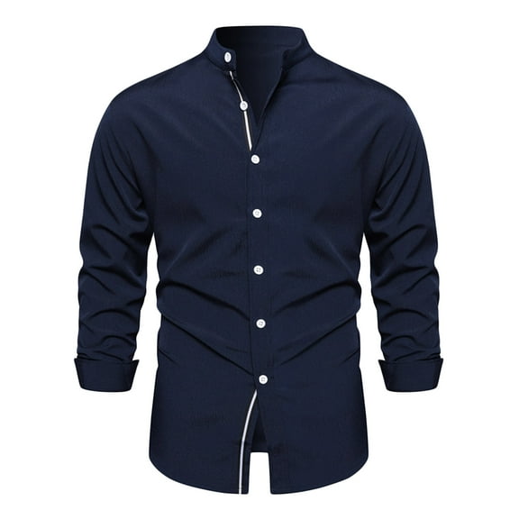 IROINNID Plain Long Sleeve Shirts for Men Cozy Shirt Plaid Button Shirt Top/shirt Blouse Savings,Dark Blue