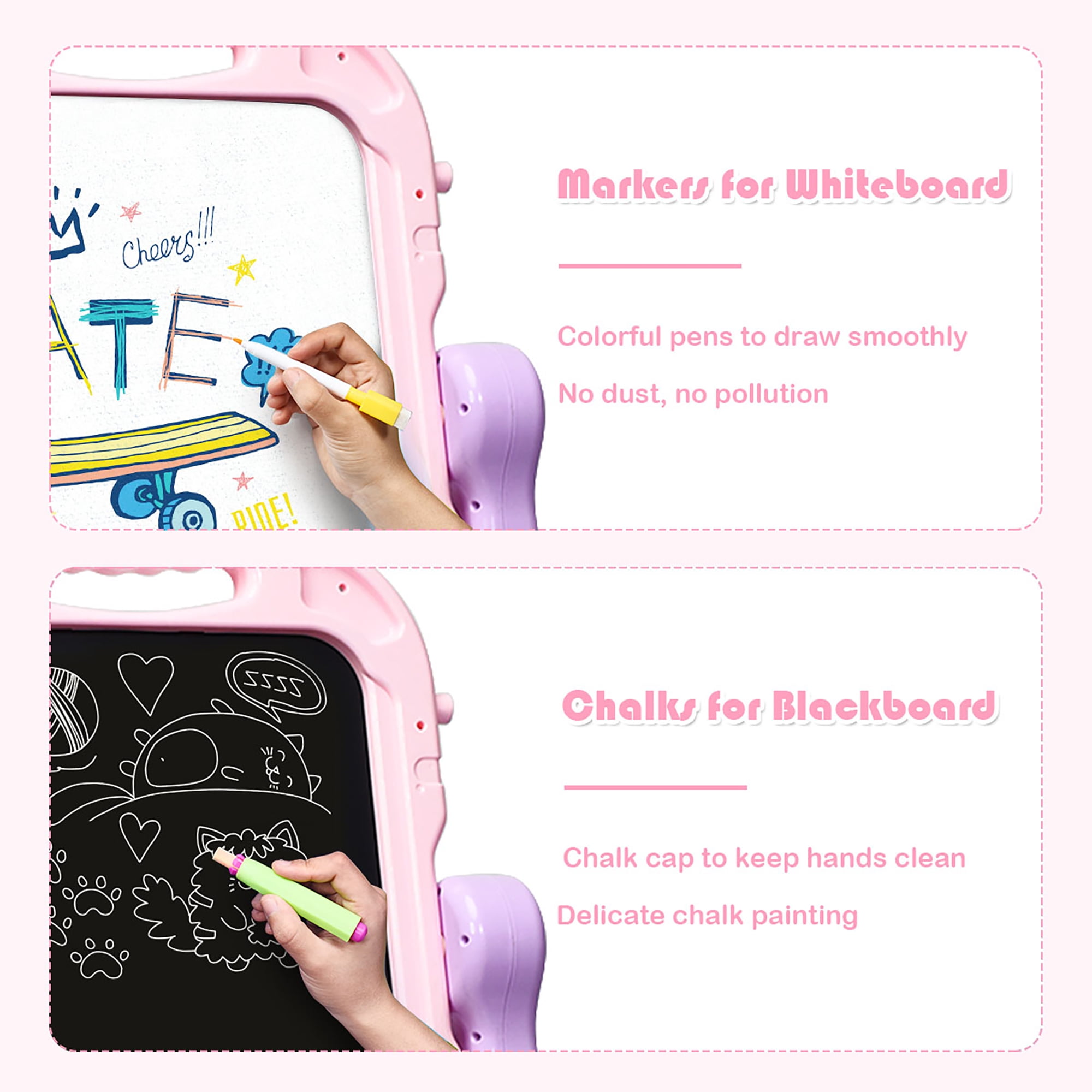 Costway Height Adjustable Kids Art Easel Magnetic Double Sided Board w/ Accessories Pink