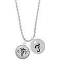 thumbnail image 1 of Delight Jewelry Silvertone Domed Black CMT Silvertone Script Initial Disc - F - Charm Necklace, 20"+3", 1 of 4