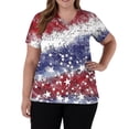thumbnail image 3 of 4th of July Scrub Tops for Women Stretchy V-neck Short Sleeve Red White and Blue Sequin Printed Scrubs 2026 US 250th Anniversary New Medical Plus Size Scrub T Shirts, 3 of 5