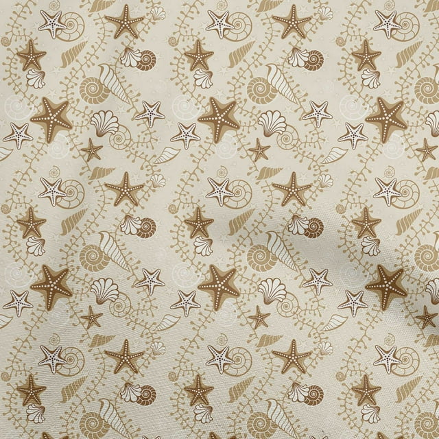 oneOone Cotton Poplin Twill Light Green Fabric Beach Seashell Craft Projects Decor Fabric Printed By The Yard 56 Inch Wide