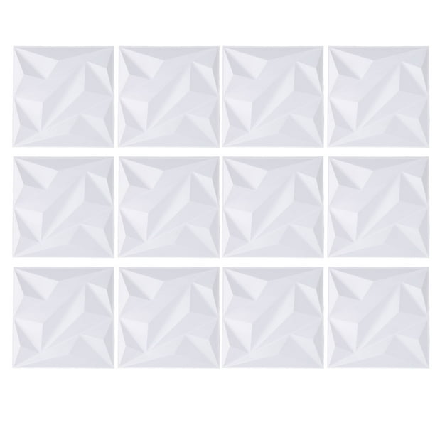 Paneles de pared decorativos 3D de 12 piezas, color blanco mate, 300 x 300 mm, de PVC con textura para fondo de transmisión en vivo en el dormitorio