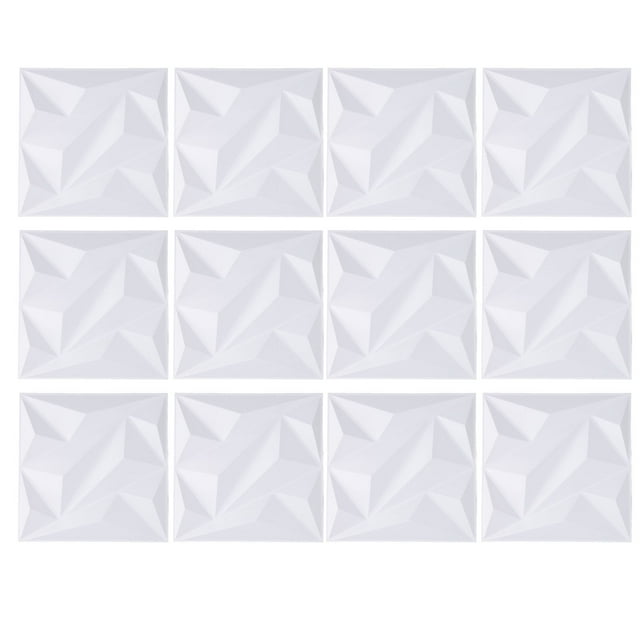 Paneles de pared decorativos 3D de 12 piezas, color blanco mate, 300 x 300 mm, de PVC con textura para fondo de transmisión en vivo en el dormitorio
