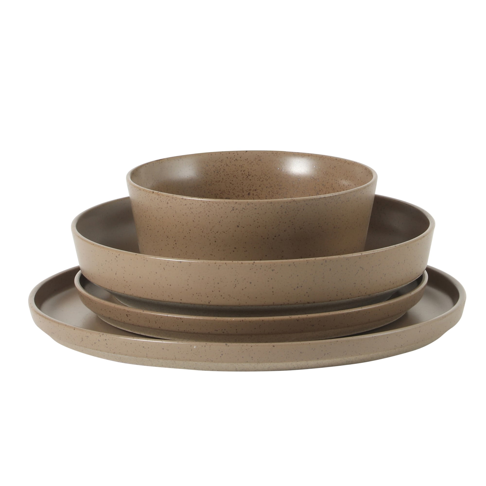 Gibson Elite Overbrook 16-Piece Pottery Clay Stoneware Dinnerware Set – Terraccotta Brown Reactive Glaze, Stackable Plates and Bowls w/ Pasta Bowl, Service for 4 – Microwave & Dishwasher Safe