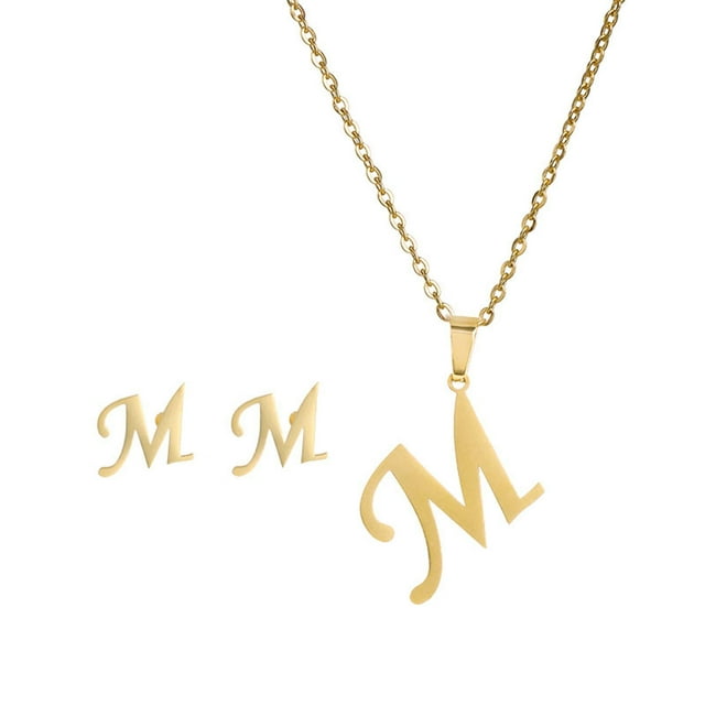 Xihbxyly Conjunto de Collar de Moda, Colgante con Letras En Inglés, Elegante Diseño de Aleación de Oro, Regalo para Mujer, Promoción Publicitaria, Inauguración de Casa, Cumpleaños, Pendientes Compact