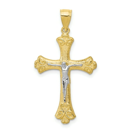 Large Fleur De Lis Charm 10k Yellow Gold Fleur De Lis Crucifix Cross Religious Pendant Charm Necklace Gifts For Women For Her ()