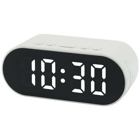 REGALWOVEN Compact Digital Alarm Clock, Small Size, Adjustable Volume, Dual Alarms, Ideal for Travel/Office White 4.1L x 1.6W x 1.6H