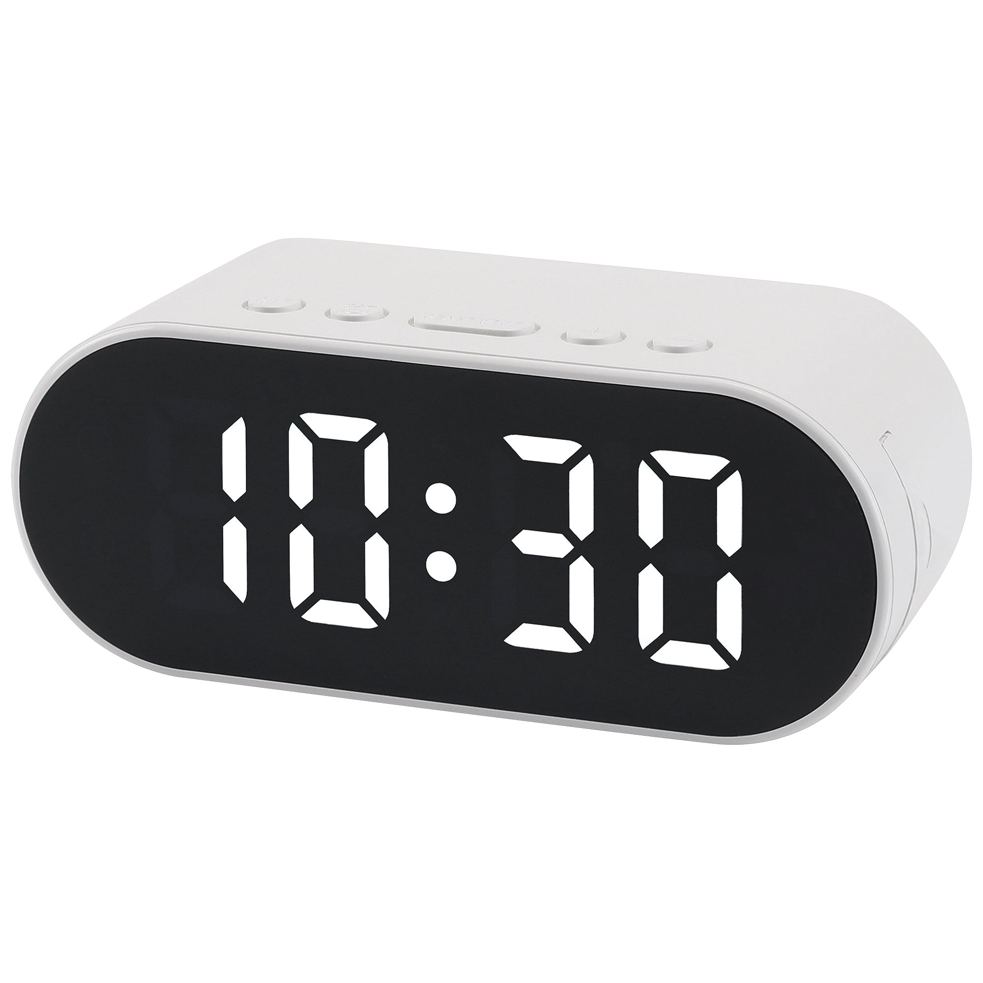 REGALWOVEN Compact Digital Alarm Clock, Small Size, Adjustable Volume, Dual Alarms, Ideal for Travel/Office White 4.1L x 1.6W x 1.6H