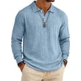thumbnail image 2 of Havenx Mens Slub Cotton Linen Polo Shirts Long Sleeve Button Down Polo Shirt Collared Tshirts Soft Lightweight Summer Ultra Comfortable Clothes,Light Blue XL, 2 of 7
