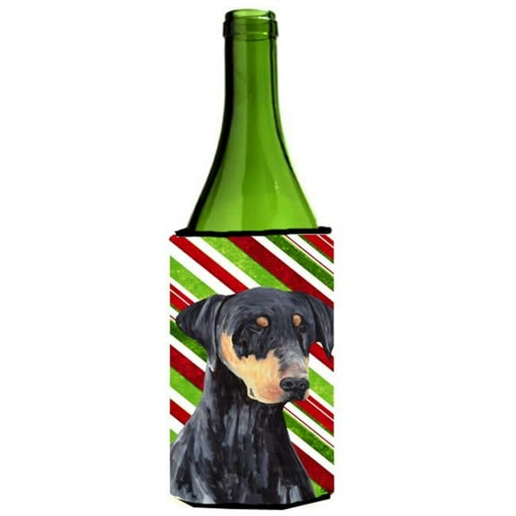 Doberman Candy Cane Holiday Christmas Wine bottle sleeve Hugger - 24 oz.