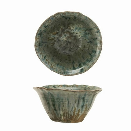 Creative Co-op Green Stoneware Bowl with Reactive Crackle Glaze
