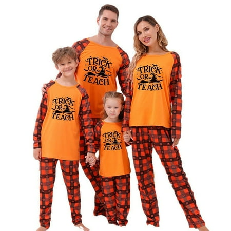 

BULLPIANO Matching Family Pajamas Sets Trick or Treat Printed Holidays Nightwear Father Mother and Me Sleepwear Outfits