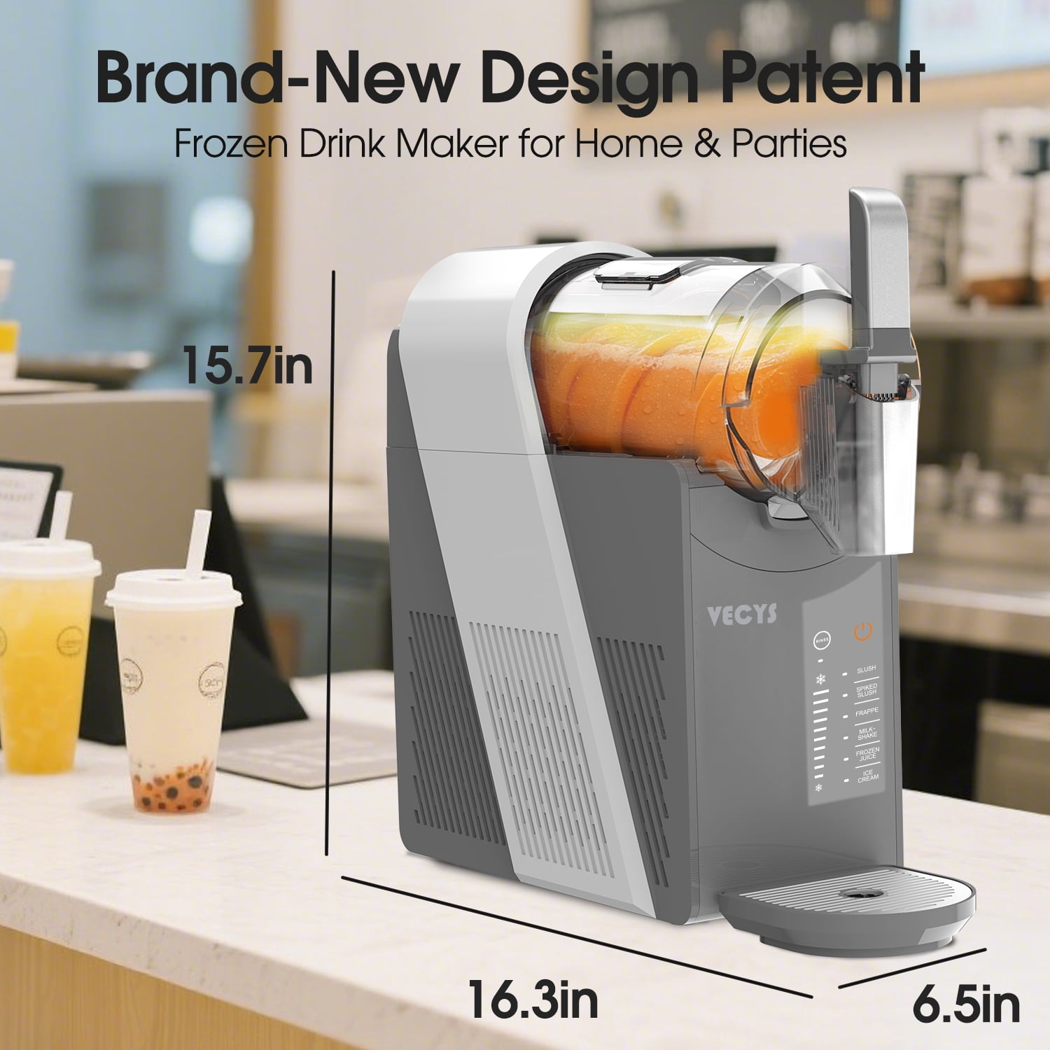 VECYS 6-in-1 Slushie Machine & Frozen Drink Maker for Home, with Medical-Grade High-Impact Jar (BPA-Free), 10 Level Texture Control, 60-Min Fast Freeze, 50.7 fl oz, Grey