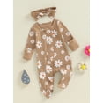 thumbnail image 3 of Suealasg Newborn Baby Girl Footies Romper Warm Long Sleeve Flower Print Jumpsuit +Headband 3 6 9 Months Infant Girl Fall Winter Clothes, 3 of 6