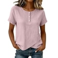 thumbnail image 2 of ClodeEU Women's Crew Neck Button Short Sleeve T-shirt,Solid Color Casual Loose Top Pink,Women's Plus L, 2 of 8