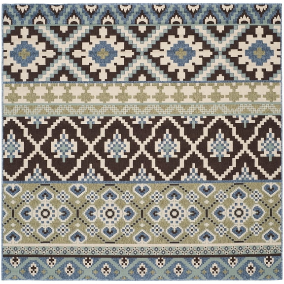SAFAVIEH Veranda Dogon Geometric Indoor/Outdoor Area Rug, Chocolate/Blue, 3' x 3' Square