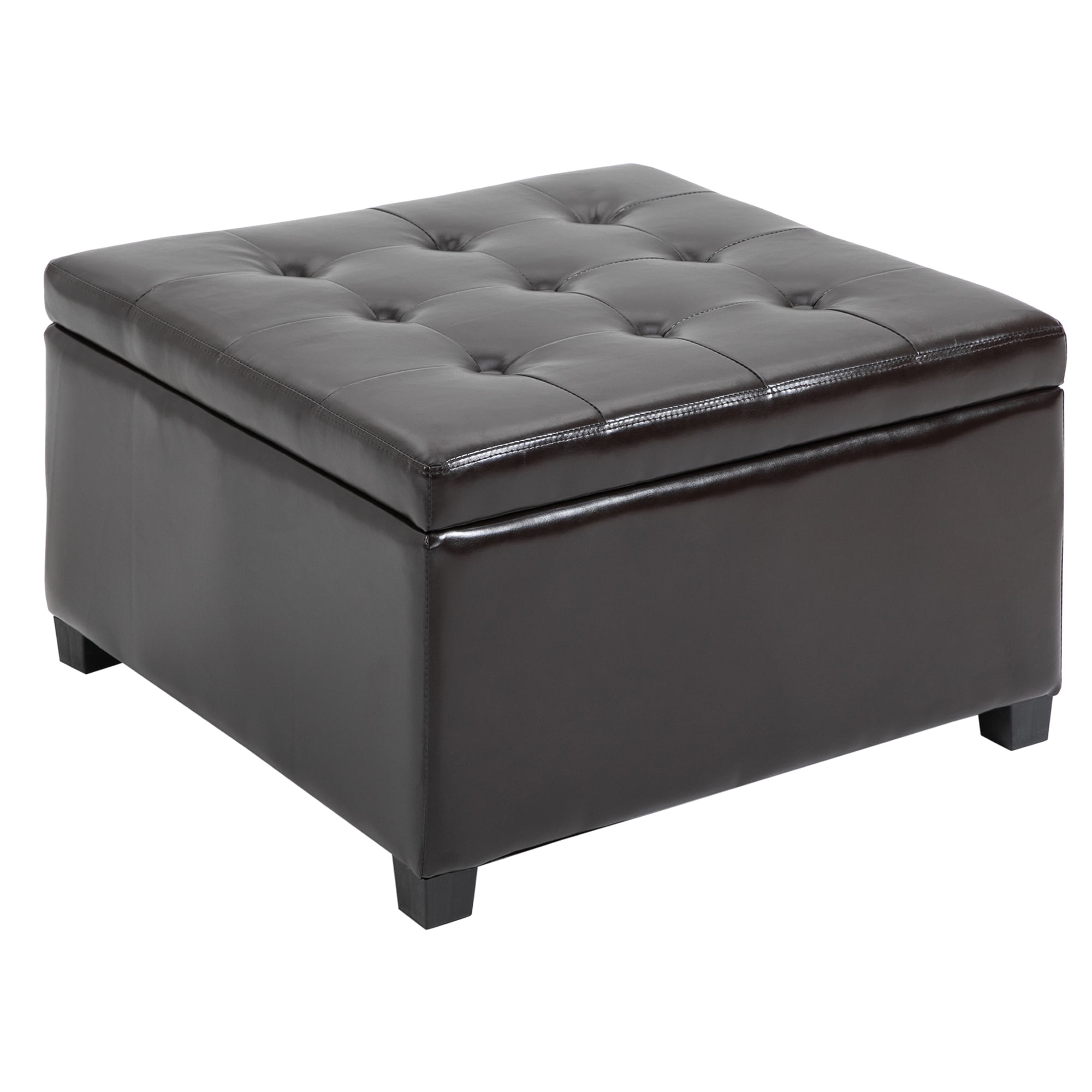 Faux PU Leather Tufted Storage Ottoman Upholstered Accent Bench