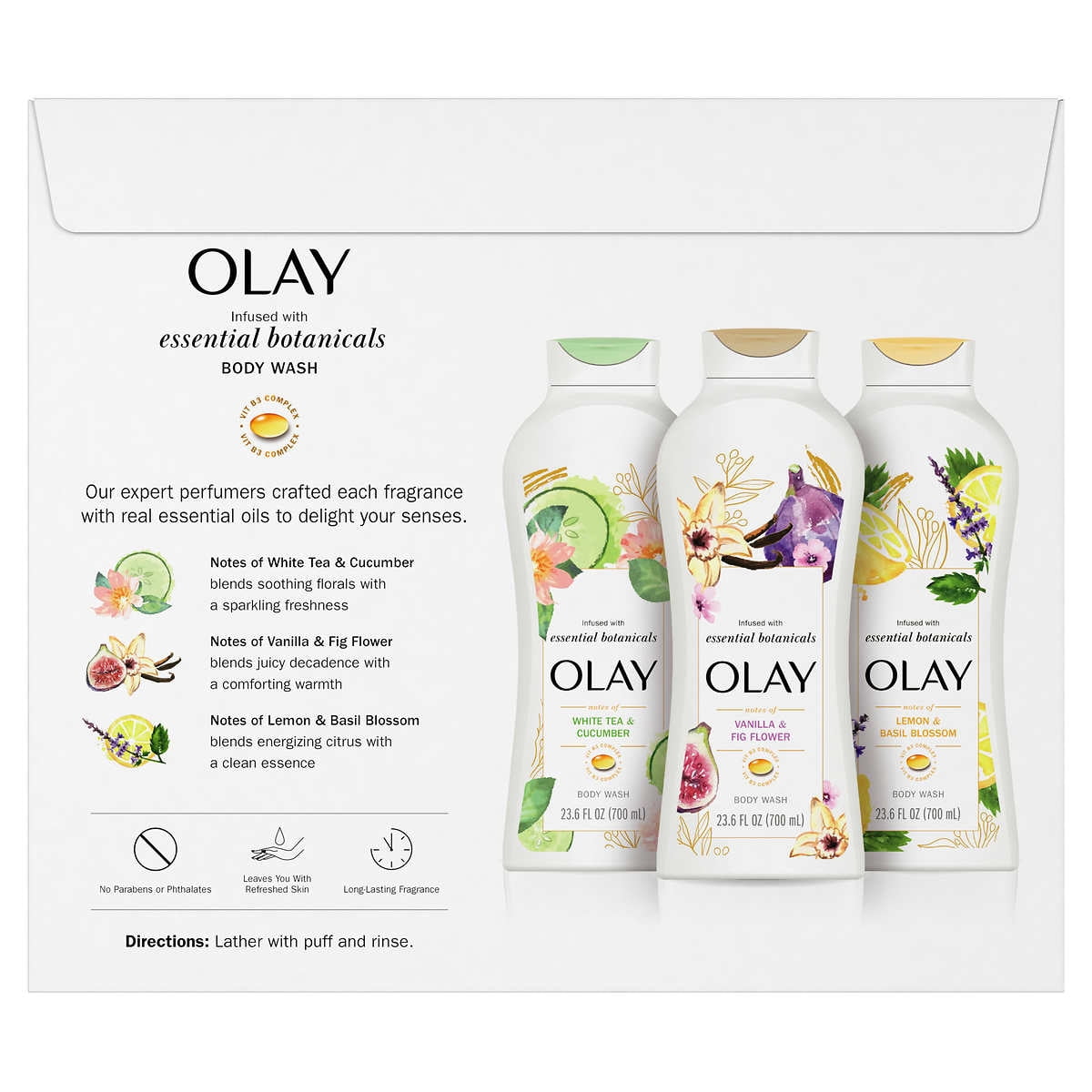 Olay Essential Botanicals Body Wash, 23.6 Fluid Ounce (Pack of 3)