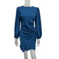 thumbnail image 3 of Women's Long-Sleeved Fashion Temperament Round Neck Bubble Sleeve Wrap Hip Splicing Wooden Ear Edge Dress, 3 of 8