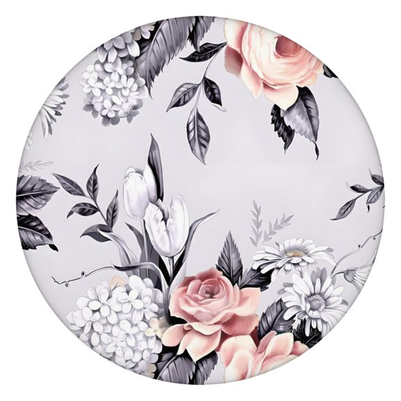 Flower Design Round Tablecloth with Elastic Fit, Soft Water-Resistant Fabric for Spring and Summer Decor, Fits 44-52 Inch Tables