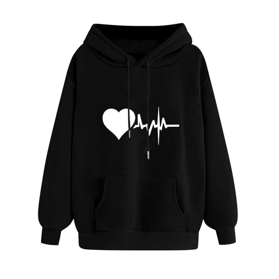 WRKEKC Hoodies for Women Heart Printed Long Sleeve Hooded Sweatshirt Top for Women Casual Daily Wear Fashionable Outfit