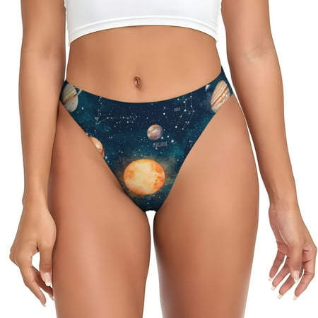 Qokaie Solar System And Planets Printed Women s Cotton Thong Underwear  Sexy Breathable Panties G-string-Small