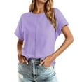 thumbnail image 2 of Conairie Crew Neck Shirts for Womens Casual Loose Short Sleeve Tunic Tops Solid Classic Dressy Lightweight Blouses Pullover Outfits Purple XL, 2 of 2