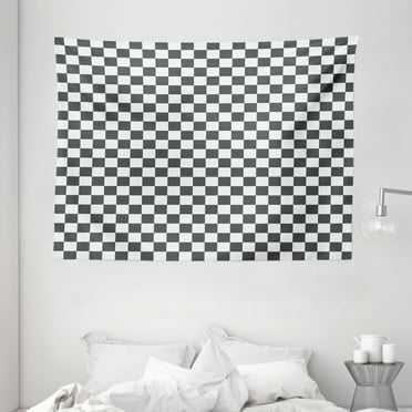 Checkered Tapestry, Monochrome Composition with Classical Chessboard Inspired Abstract Tile Print, Wall Hanging for Bedroom Living Room Dorm Decor, 80W X 60L Inches, Black White, by Ambesonne