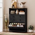 thumbnail image 2 of HOMCOM Armoire à Chaussures avec 2 Tiroirs Basculants, Armoire de Rangement pour Chaussures Étroite, Noir, 2 of 10