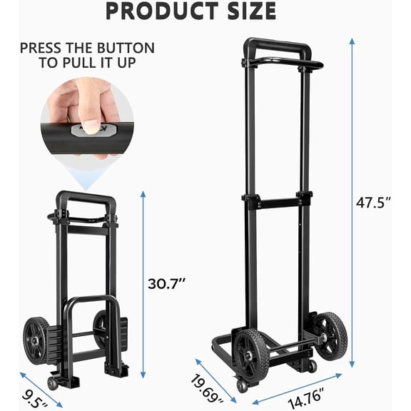 Dolly Cart with Wheels, Upgrade Labor-Saving Folding Dolly with Training Wheels, Heavy Duty Hand Truck Cart with Pedal Rod, Thickened Iron Pipe for Moving, Furniture, Warehouse Use