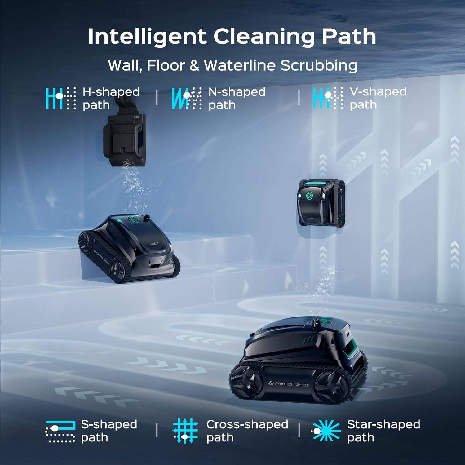 WYBOT S2 Solar Powered Robotic Pool Vacuum Cleaner, Auto Return & Charge, Enhanced Scheduled Cleaning, 3D Adsorption System, Brushless Motor, Ideal for Inground Pools Up to 3229 Sq.Ft