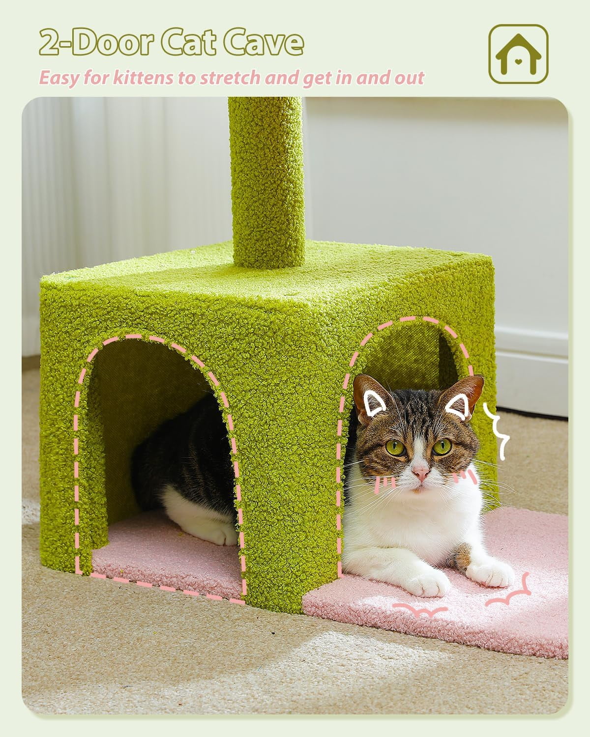 Flower  Tree with Large Metal Frame Hammock, 35" Cute  Tower with Sisal Scratching Posts for Small Indoor Cats,  Condo with Pink Top Perch for Kittens