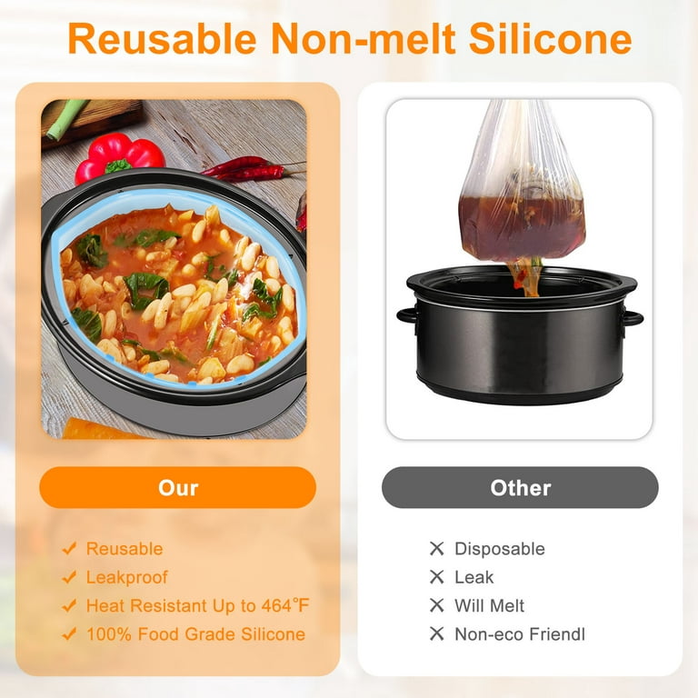 2PCS Silicone Slow Cooker Liners Fits 6-10 QT Crock Pot Orange and Blue  Silicone Crock Pot Liners Reusable Crock Pot Bags Liners for Round or Oval  Pots Large Size Dishwasher Safe Leak-proof 